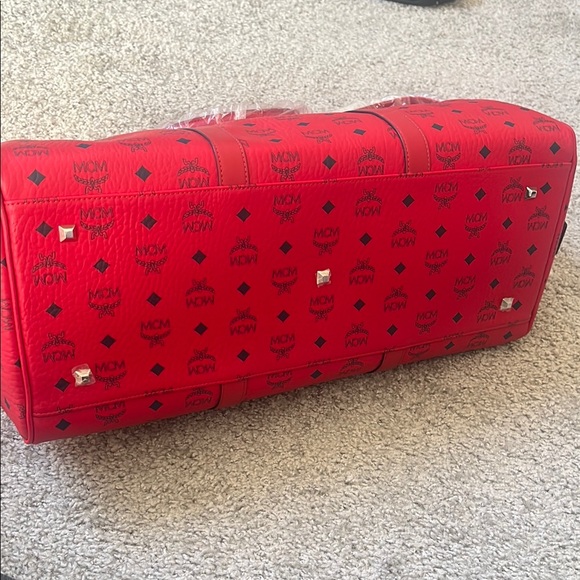 Red MCM Logo Travel Duffel Bag - Picture 7 of 10
